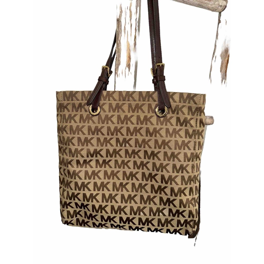 MICHAEL Michael Kors North South Jet Set Tote Bag Large Beige Mocha‎ Canvas Logo